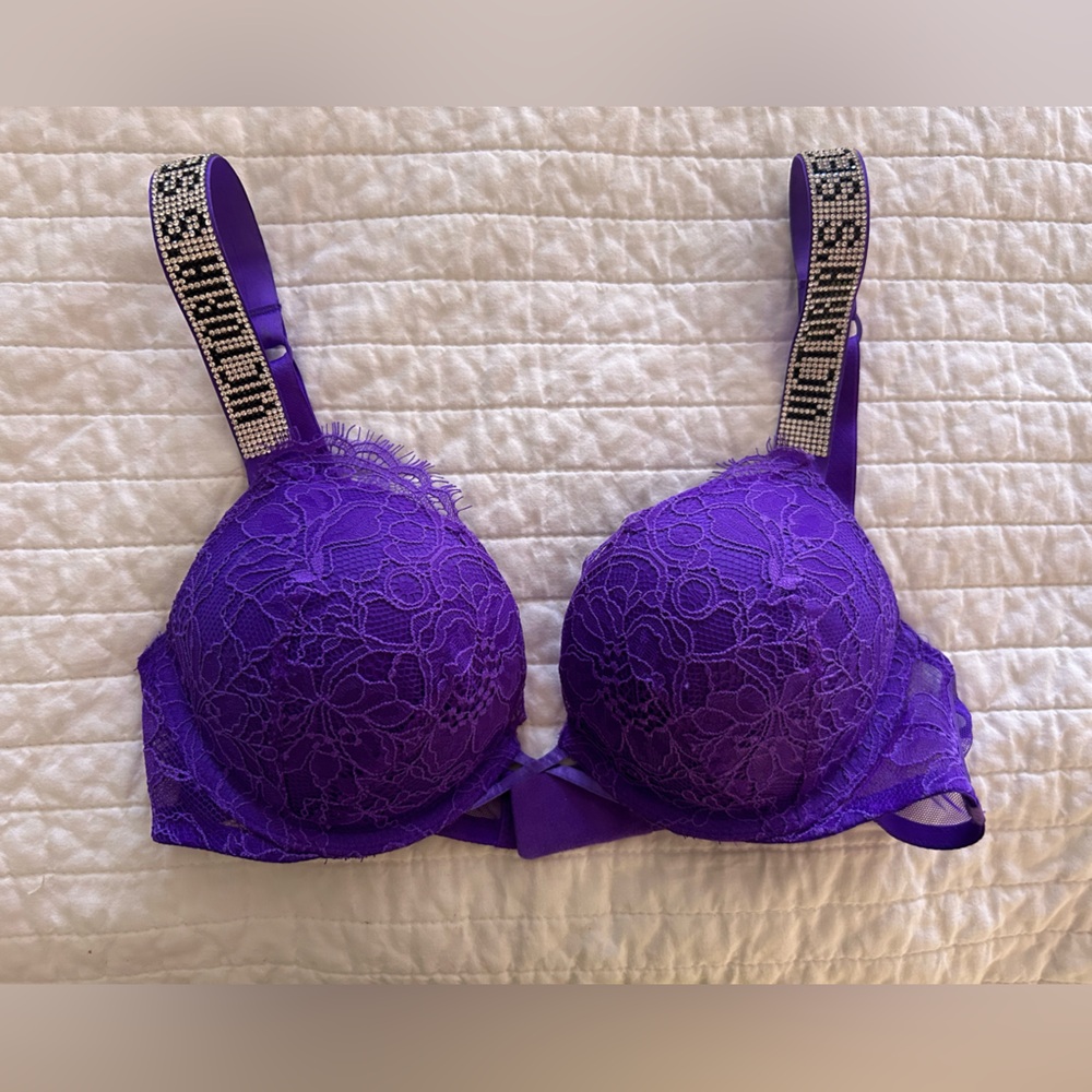 Victoria’s Secret bombshell, push-up bra purple rhinestones